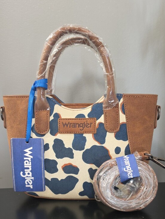 Wrangler Handbags - Wrangler Blue & Brown Cow Print Cross Body Tote Bag